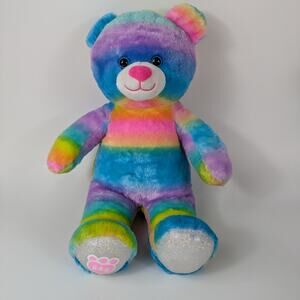 Build A Bear Rainbow Cub Teddy 16" Plush 2019 Retired Glitter Metallic Feet BAB